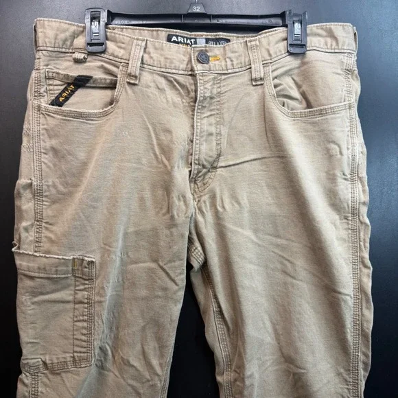 Ariat Rebar M4 Relaxed Straight Pants Mens 34x34 Khaki Carpenter Utility FLAW - Picture 3 of 14